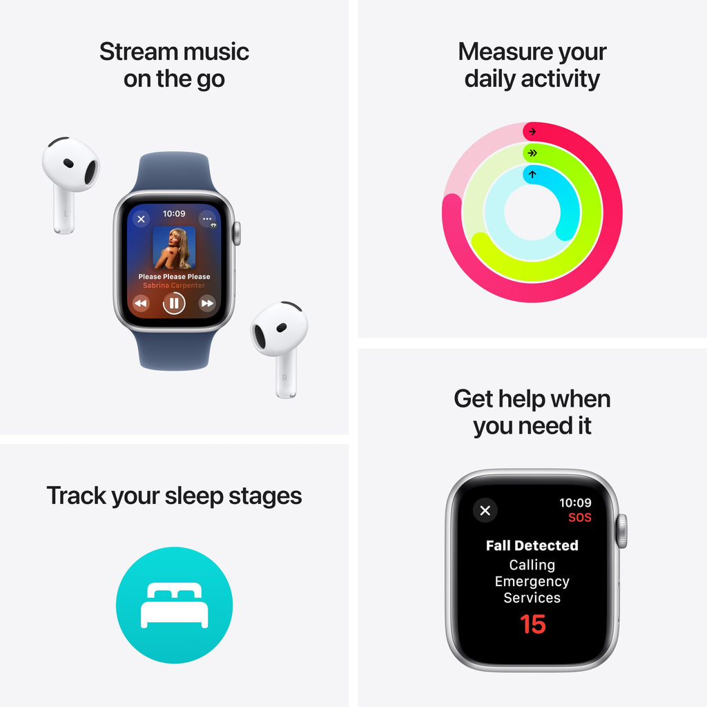 Apple Watch SE 2nd Generation (GPS) 40mm Aluminum Case with Denim Sport Band - S/M - Silver - (2024) - MXEC3LL/A
