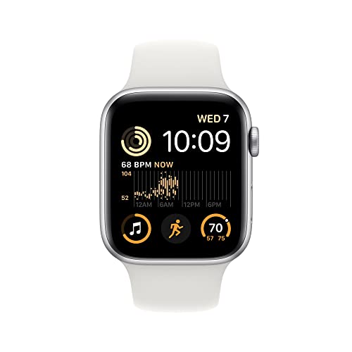 Apple Watch SE 2nd Generation (GPS) 44mm Aluminum Case with White Sport Band - M/L - Silver - MNTJ3LL/A