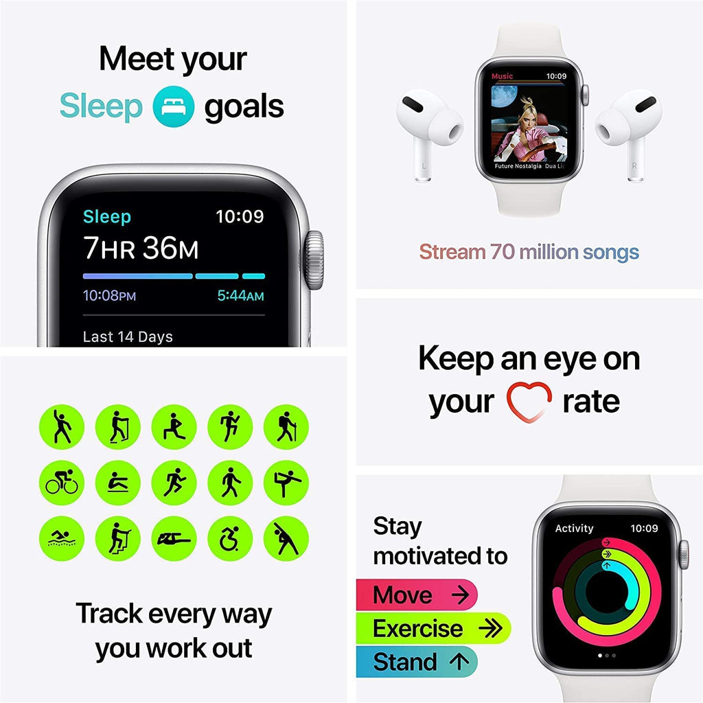 Apple Watch SE GPS 44mm Space Gray Aluminum Case with Black Sport Band-Space gray - MYDT2LL/A