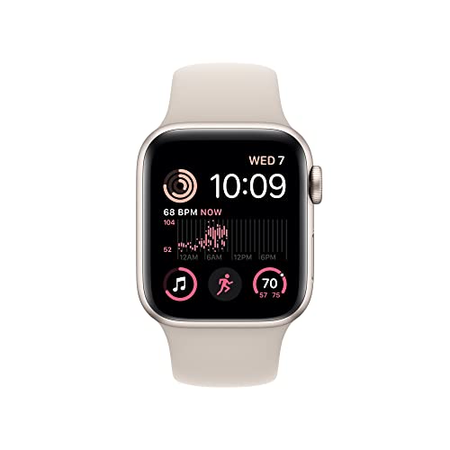 Apple Watch SE 2nd Generation (GPS) 40mm Aluminum Case with Starlight Sport Band - M/L - Starlight - MNT63LL/A